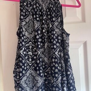 LOFT Navy and White Geometric Tank Top